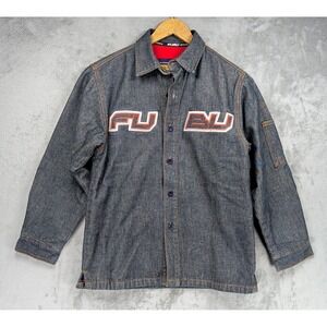 Vintage FUBU Denim Trucker Jacket Youth S 8–10 Embroidered Logo Fleece Lined Y2K